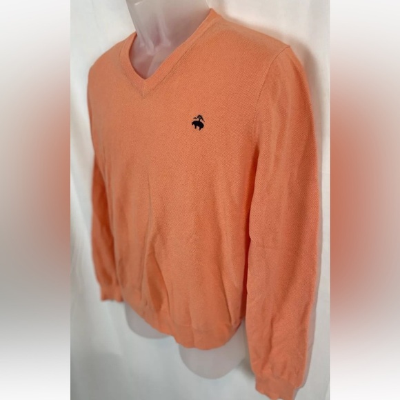 Brooks Brothers V Neck Sweater Men’s M Orange Salmon Linen Cotton Pullover Lite - Picture 4 of 16